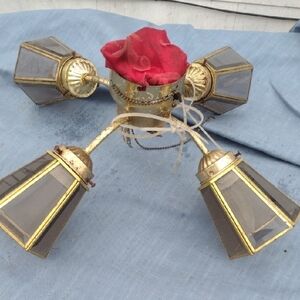Vintage Gold and Red Ceiling Light Fixture